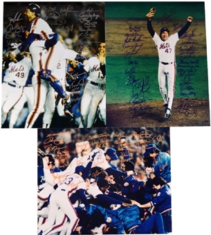 Lot of Three (3) 1986 New York Mets Team Signed 16x20 Photos 